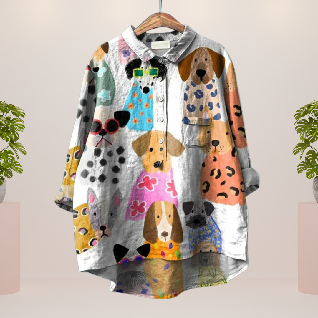 🎨 Clara™ – Stilfuld Print-Art T-shirt med Kunstnerisk Hundeprint! 🐶✨