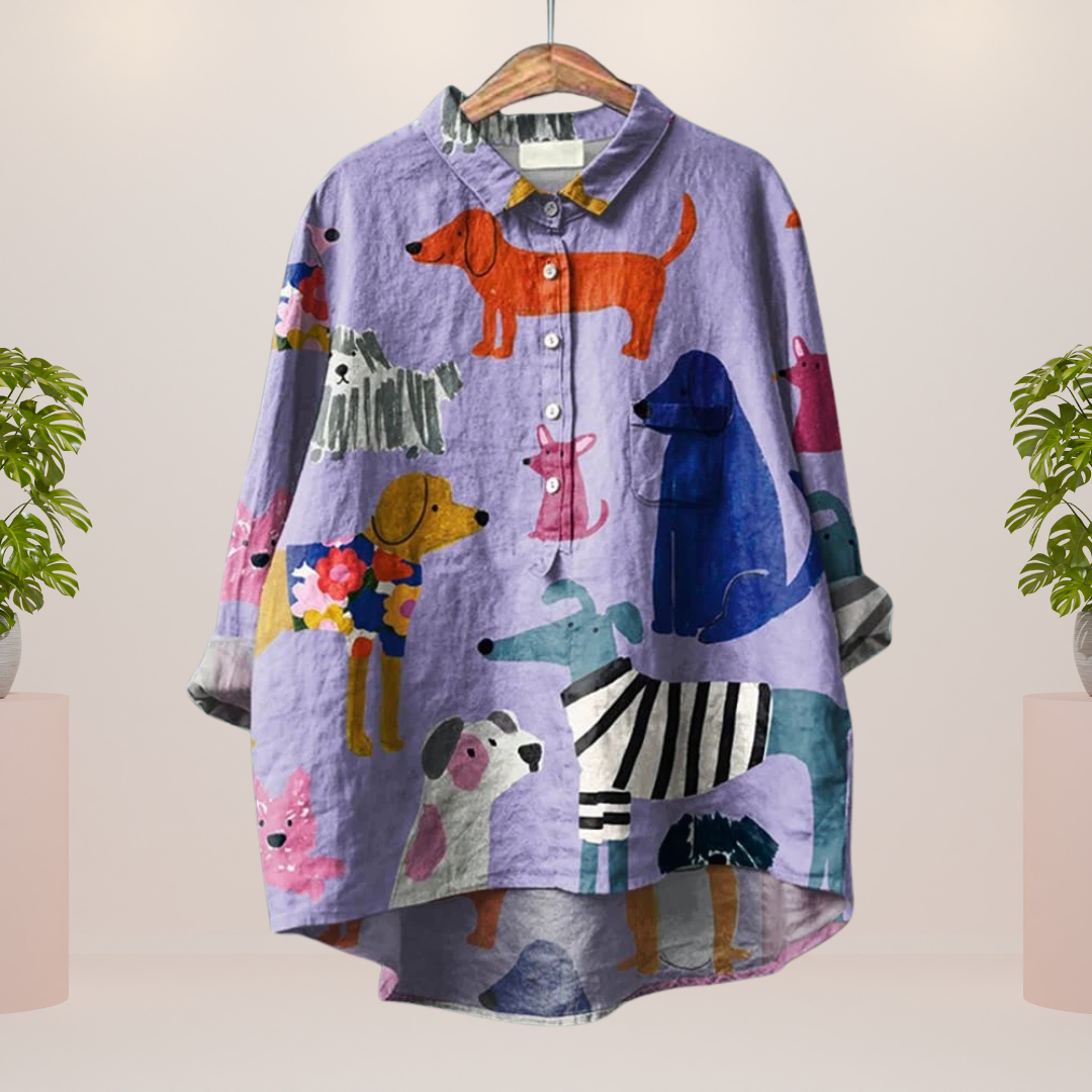 🎨 Clara™ – Stilfuld Print-Art T-shirt med Kunstnerisk Hundeprint! 🐶✨