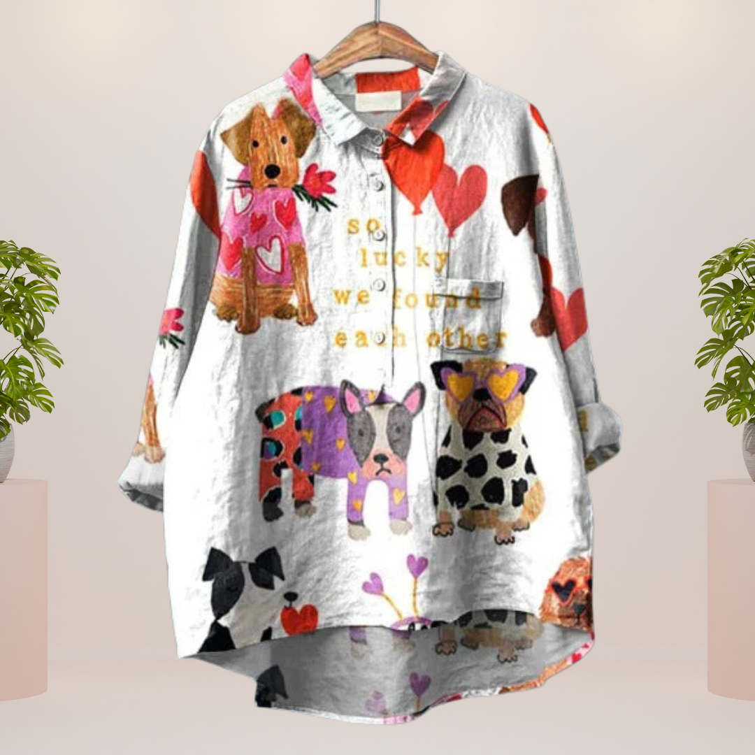 🎨 Clara™ – Stilfuld Print-Art T-shirt med Kunstnerisk Hundeprint! 🐶✨