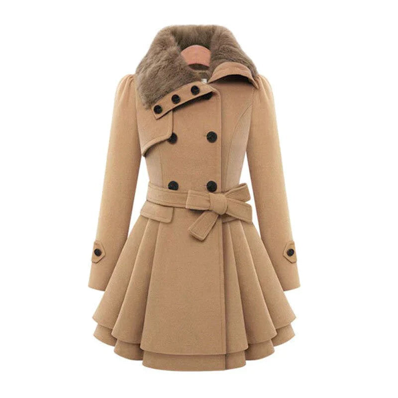 Lara | Stilfuld trenchcoat med vegansk pelskant – elegance og varme i ét