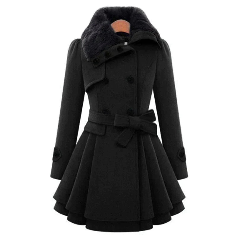 Lara | Stilfuld trenchcoat med vegansk pelskant – elegance og varme i ét