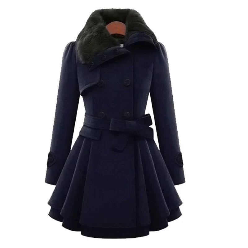 Lara | Stilfuld trenchcoat med vegansk pelskant – elegance og varme i ét