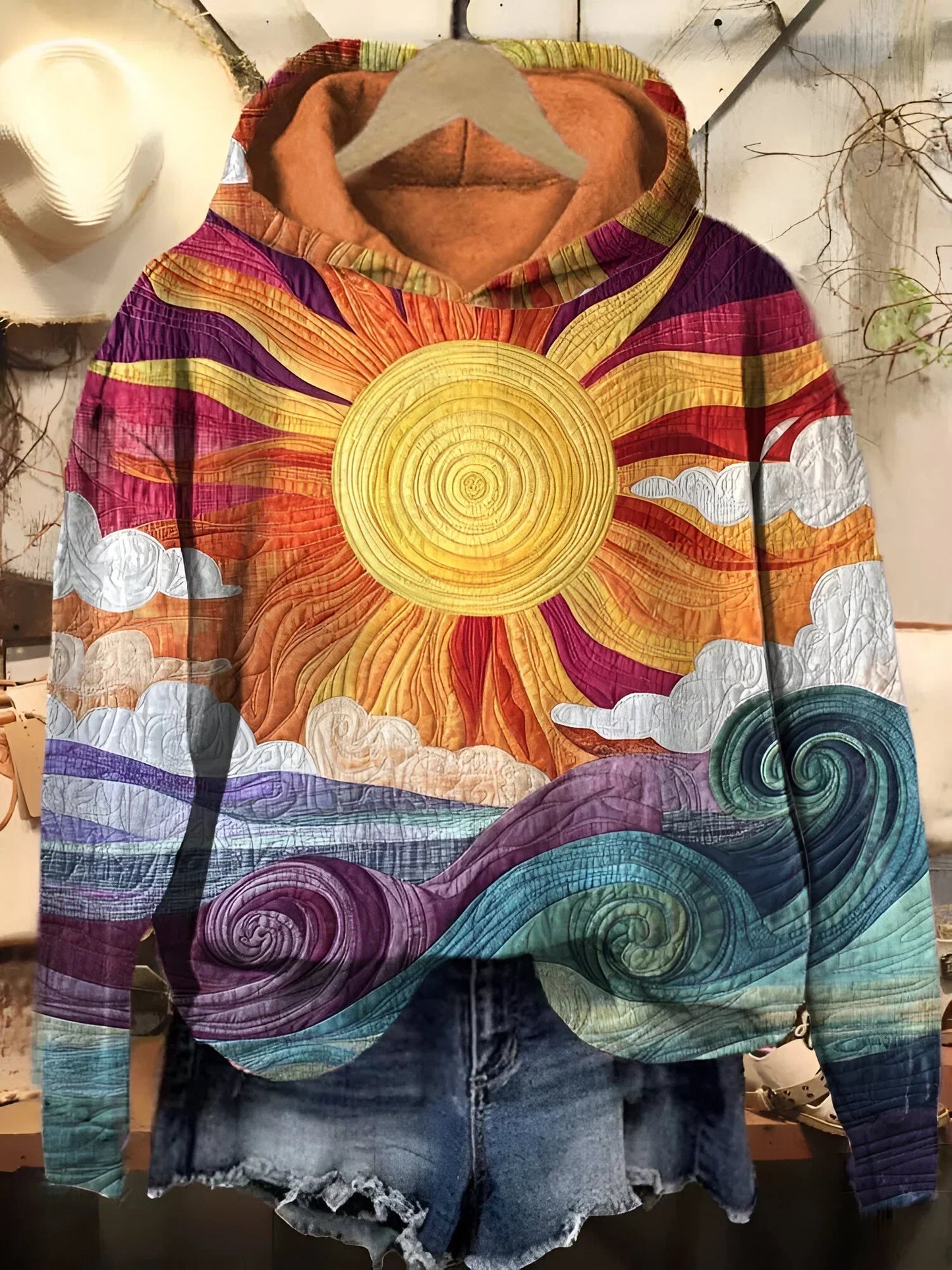 🌞 Sofie – Vintage Solstråle Hættetrøje ✨