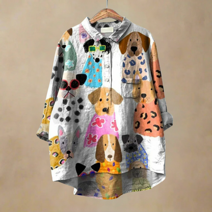 🎨 Clara™ – Stilfuld Print-Art T-shirt med Kunstnerisk Hundeprint! 🐶✨